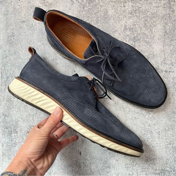 Ecco S.T.1. Hybrid Blue Suede Oxfords 10-10.5 - Picture 1 of 9